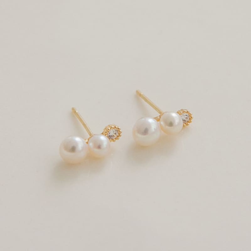 LUNNE 14k Cubic Two-Tier Pearl Earrings (14k Gold) #ES09