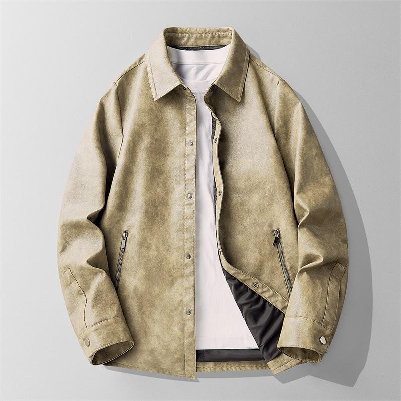 Retro old locomotive leather jacket men's short spring and autumn American casual flying pu jacket deerskin velvet jacket