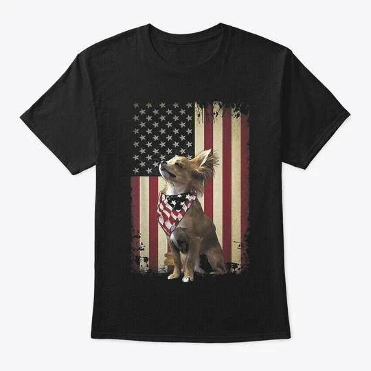 Chihuahua American Flag Patriotic 4th Of T-Shirt Made in the USA Size S to 5XL XL