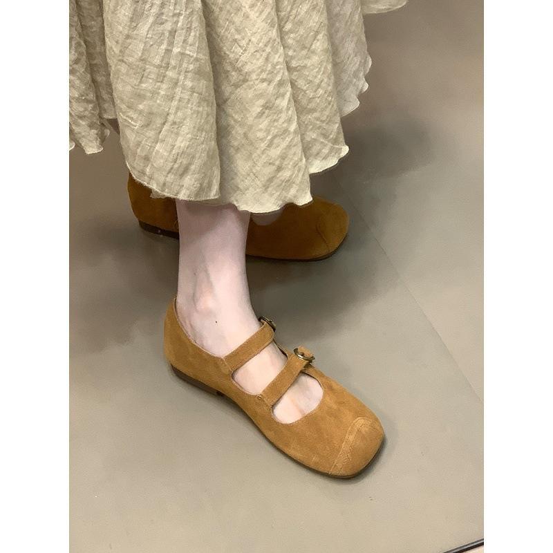 2025 autumn new square head shallow mouth single shoes versatile flat Mary Jane commuter women's shoes