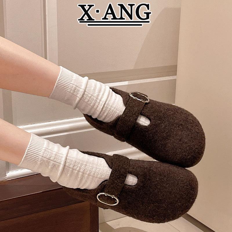 Woolen wool all-inclusive women's fleece warm cotton shoes, fluffy shoes, one pedal, Doudou shoes increase in height