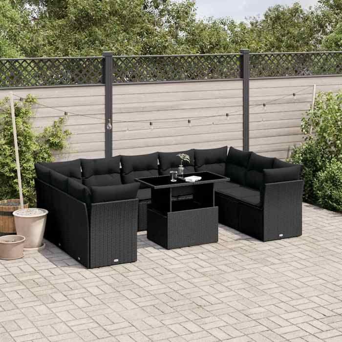 VidaXL Garden Lounge Set 10 Pcs with Cushions Black Wicker 3266815