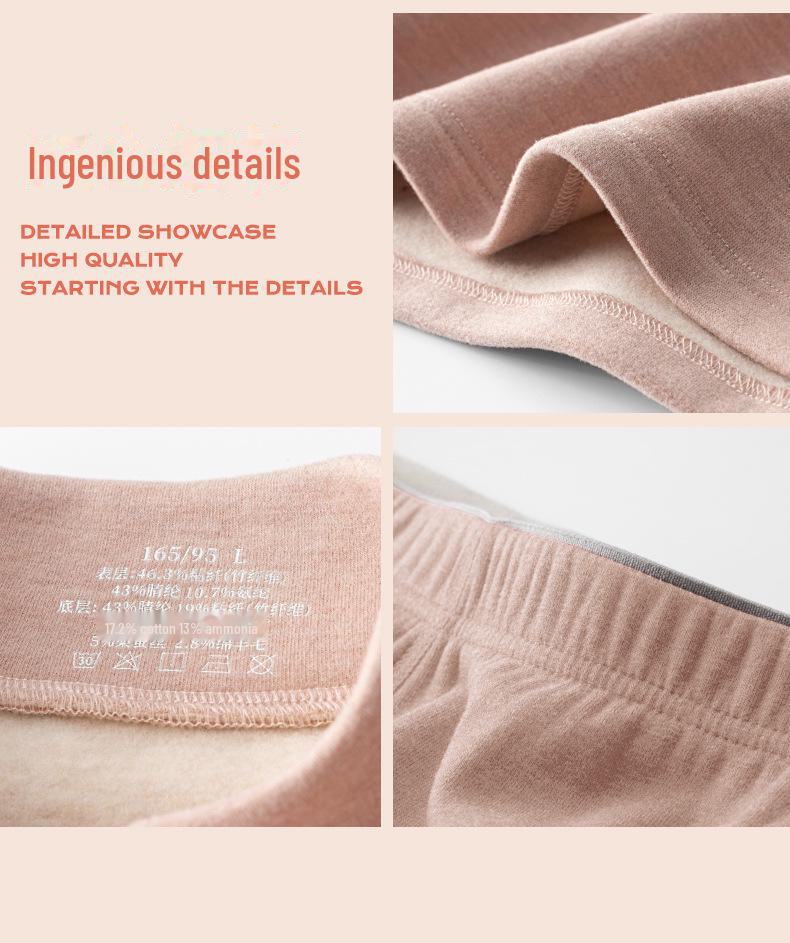 Women's Silk Wool Velvet Thermal Underwear Set - Half High Collar Top & Pants