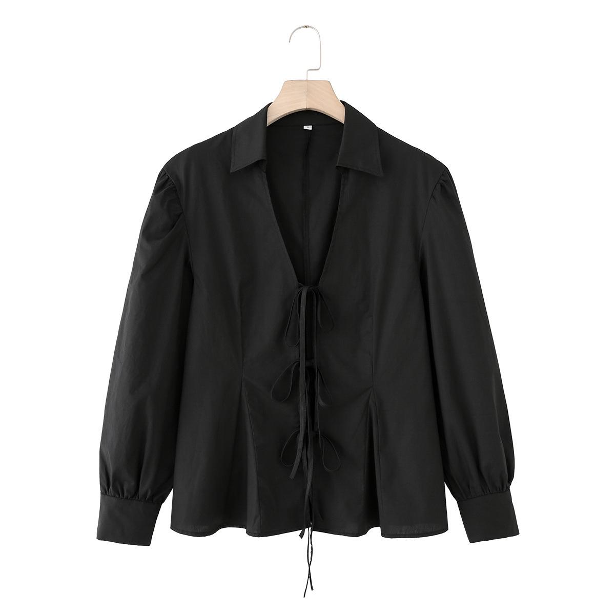 

ZG Bow Tie Lace-Up Loose Fit Slim Long Sleeve Shirt - New Design Large чёрный