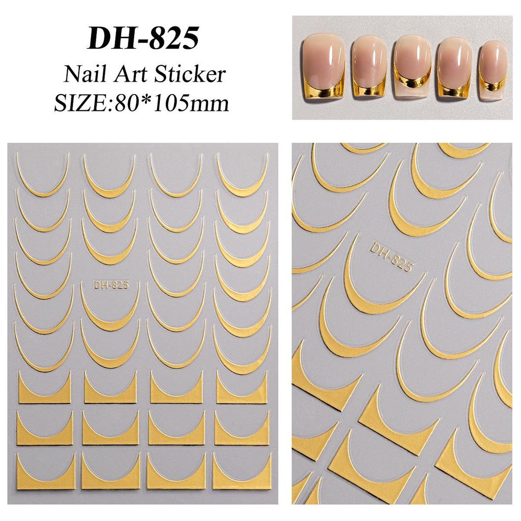Self-Adhesive Gold & Silver Foil French Nail Stickers In Trendy DH Style