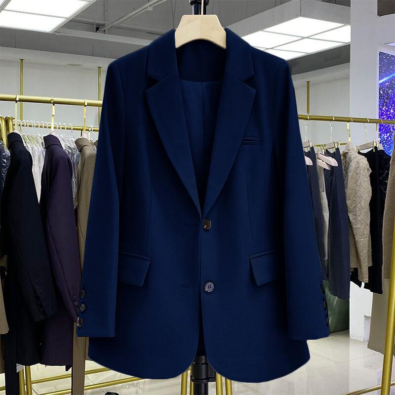 Dámský jednobarevný dvouknoflíkový blejzr, Kancelářská bunda v Commuter stylu ze směsi polyesteru a bavlny, Elegantní kapsa, Business Casual blejzr