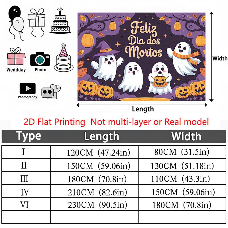 Party Backdrop Halloween Purple Flat Cute Ghosts Pumpkins Celebration Photo Booth Party Decor