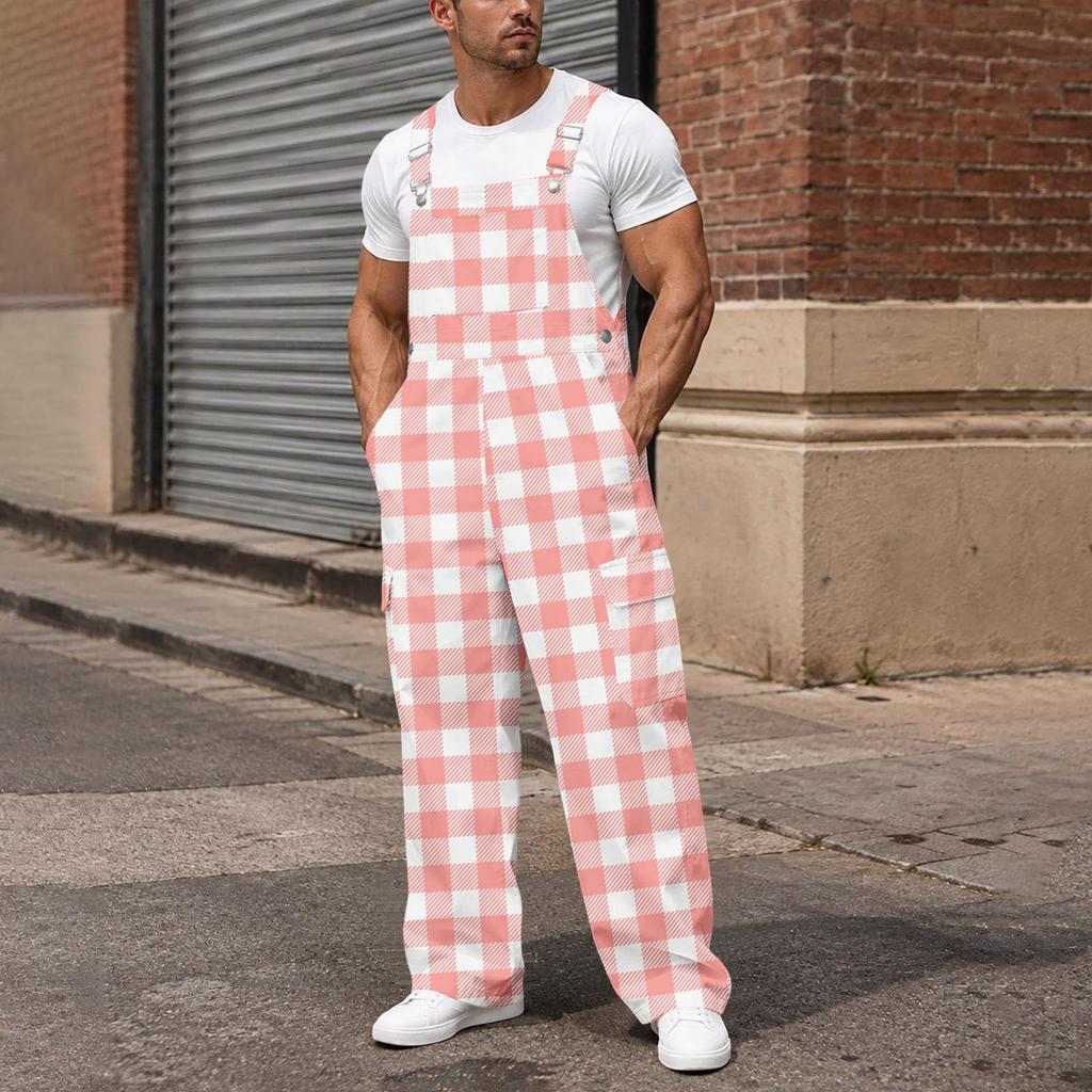 Men's Loose Fit Cargo Bib Overalls, Wide Leg Jumpsuit with Multi-Function Pockets