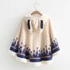 Women Girls Cloak Coat Winter Fleece Cute Rabbit Ears Hooded Printed Loose Poncho