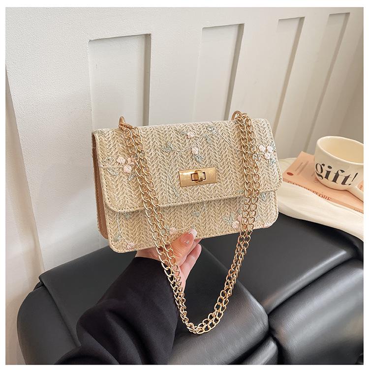 2026 Chic Straw Woven Floral Lace Square Bag - Women's Fashionable Chain Crossbody