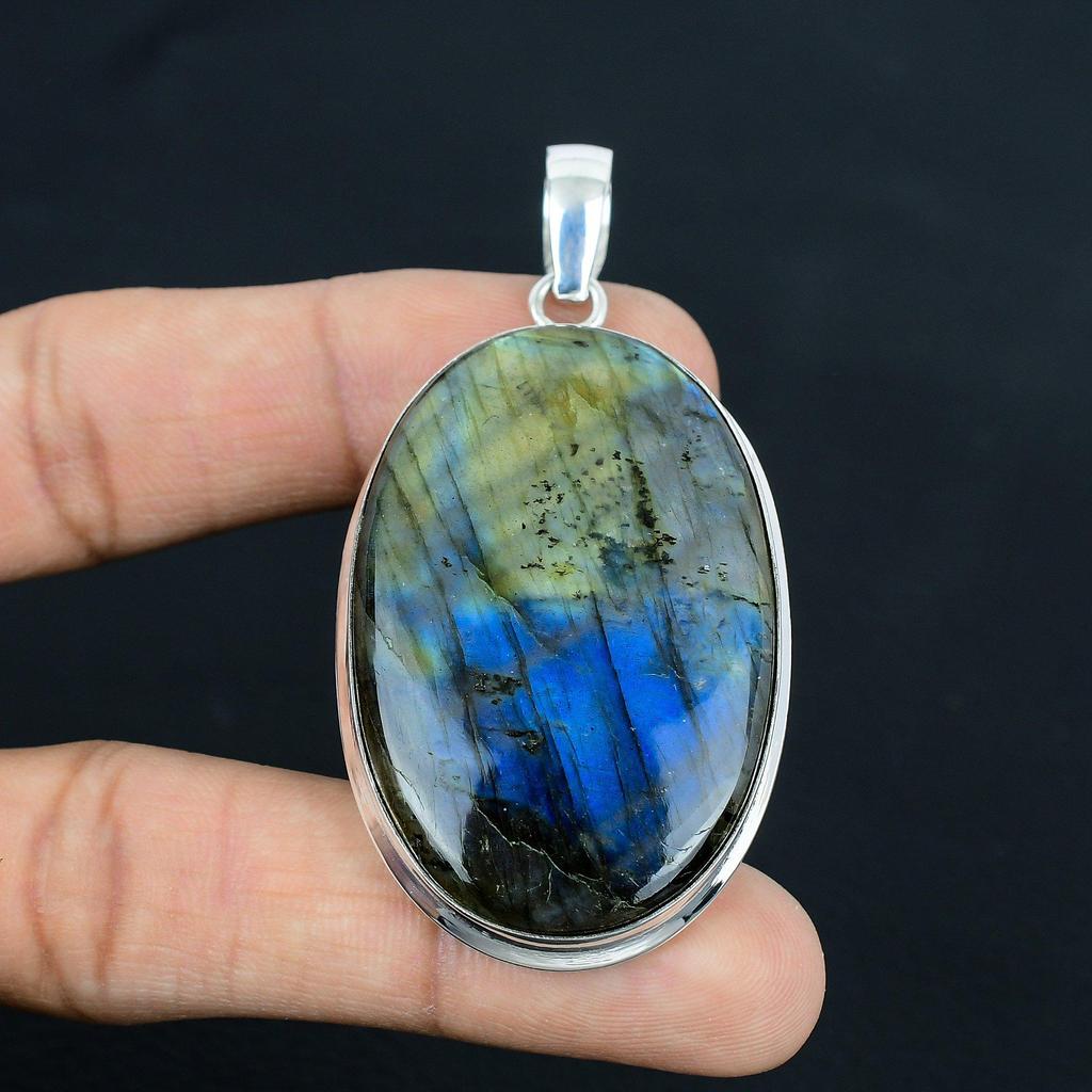 Colgante de labradorita azul natural ardiente, plata de ley 925, joya colgante, joya de plata hecha a mano para regalo de Pascua.