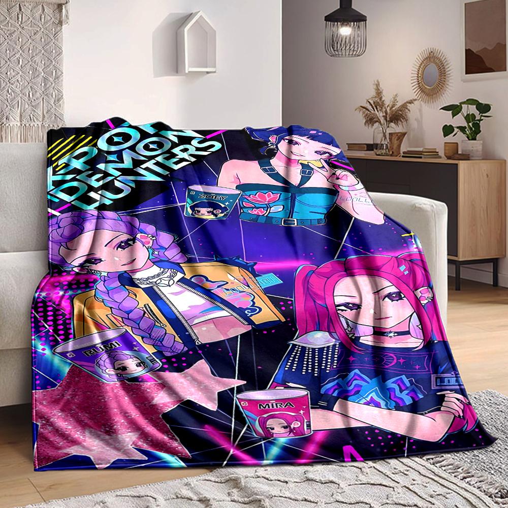 1Pc Pop Demon Hunters Flannel Blanket, Soft And Comfortable, Casual Warm, Camping Travel, Christmas, Halloween Xmas Gift N1247