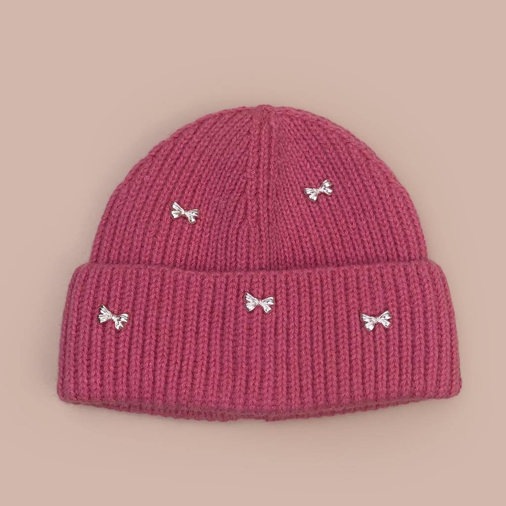 Autumn and winter cute bow simple knitted hat women warm sweet outdoor leisure pullover hat