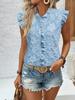 Nuevo Conjunto de Chaleco de Verano para Mujer Camisa de Manga Corta con Volantes de Encaje Floral