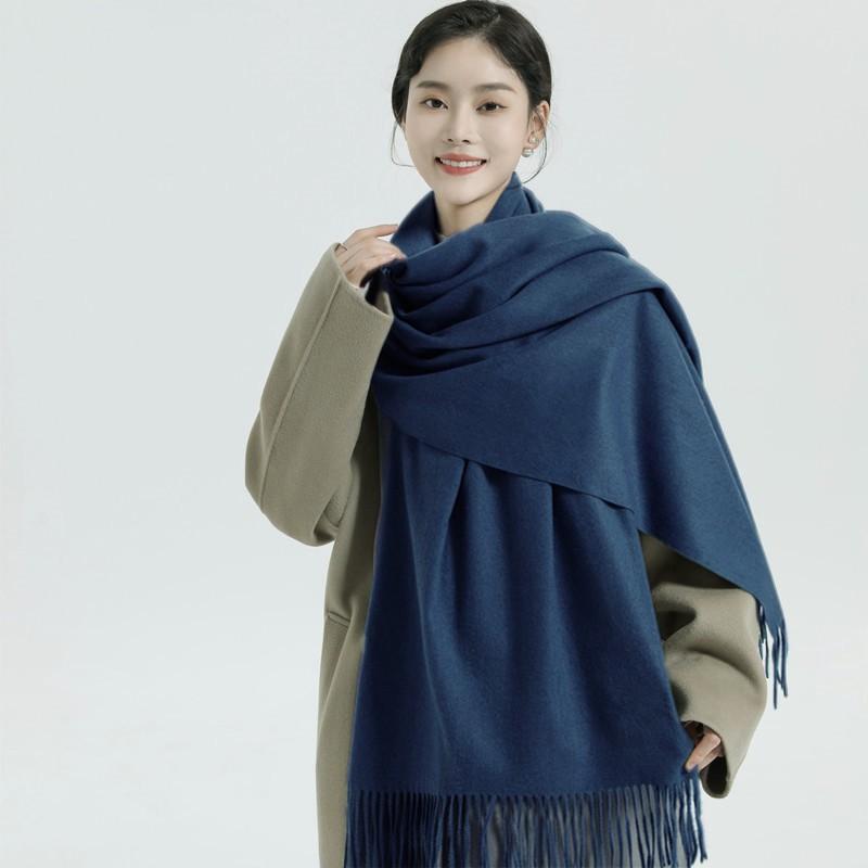 Womens Solid Color Wool Scarf With Fringe Winter Warm Shawl Mens Lightweight Cashmere-Blend Wrap Korean Style