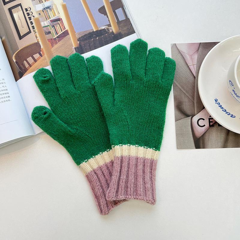 

Новые перчатки Dong Dong женские из Южной Кореи, цветная вязаная шерсть, теплые осенние и зимние для любителей сенсорного экрана в холодную погоду