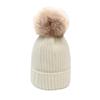 Winter Adult Mohair Hidden Button Hairball Knitted Hat, Solid Color Women's Warm Wool Hat