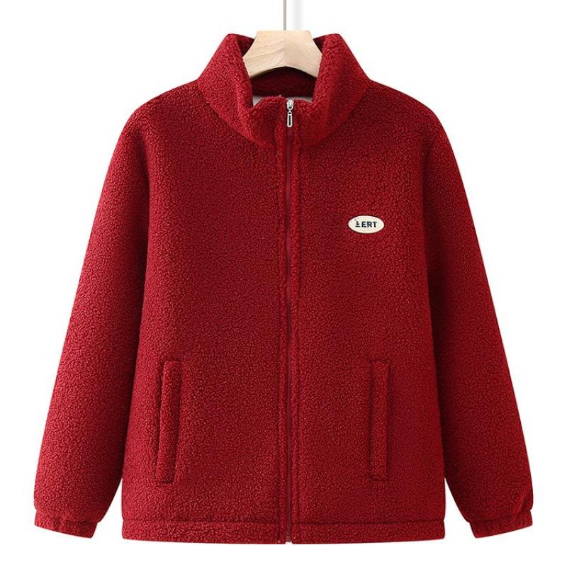 

Осінньо-зимова куртка з овчини, Зимове потовщене тепле бавовняне пальто з оксамитовою підкладкою, Великий розмір, Вільна овчина для матері XXXL червоний