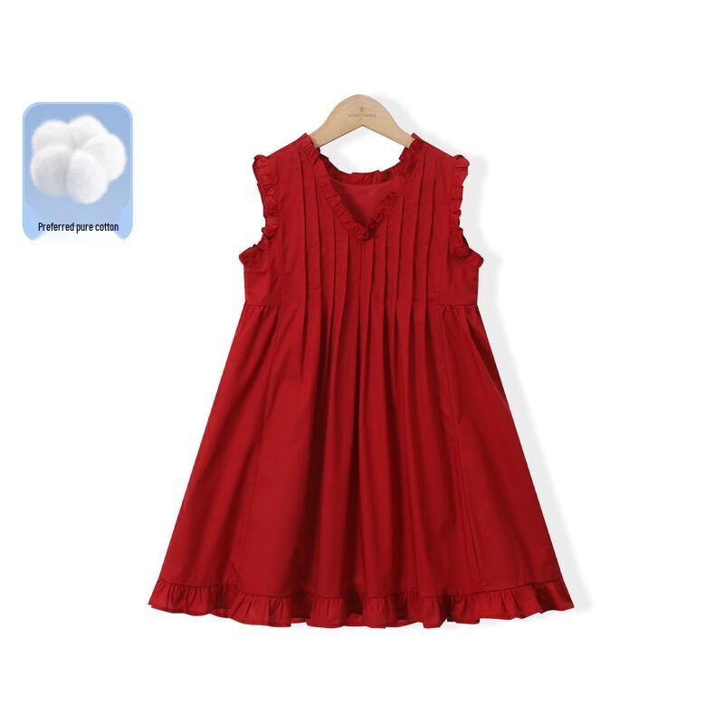 Montagut Girls' Pure Cotton Sleeveless Ruffle Summer A-Line Dress