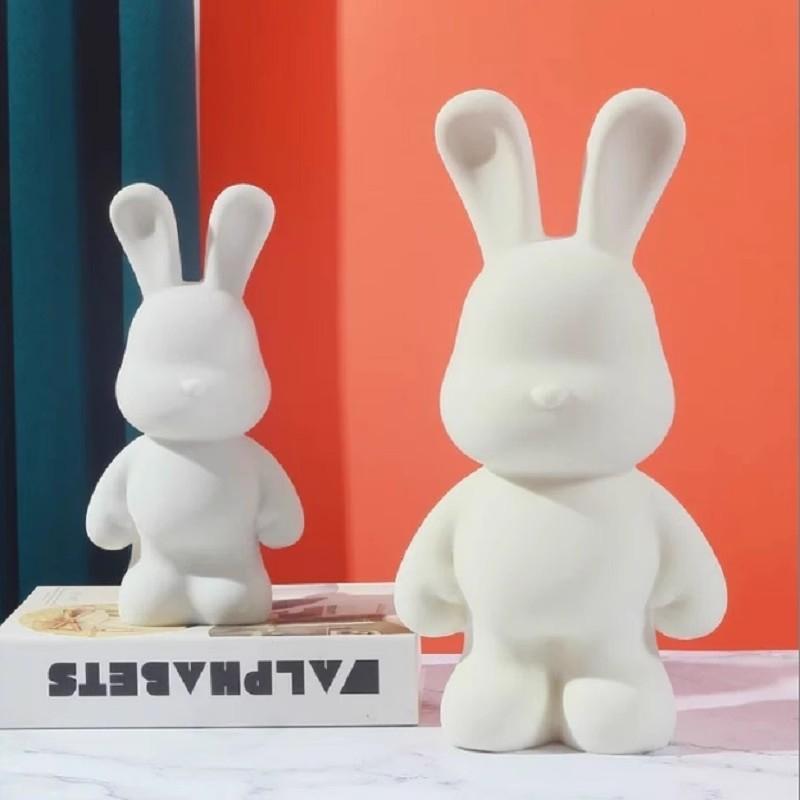 DIY Paint Fluid Rabbit Figure Handmade Pigment Doll Toy White Vinyl Bear Figurine Sculpture House Decoration Table Accessories