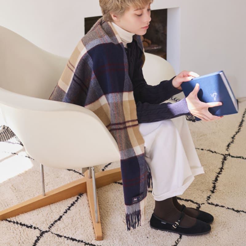 ABRAHAM MOON Merino Wool Shawl 70cm - Semi-Green Navy