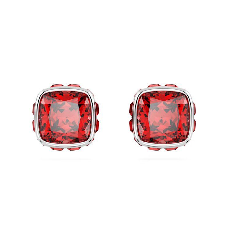 Swarovski Birthstone Square Cut Cubic Zirconia Rhodium Plated Crystal Stud Earrings Women earrings Red 5661959 Box (Random Color)