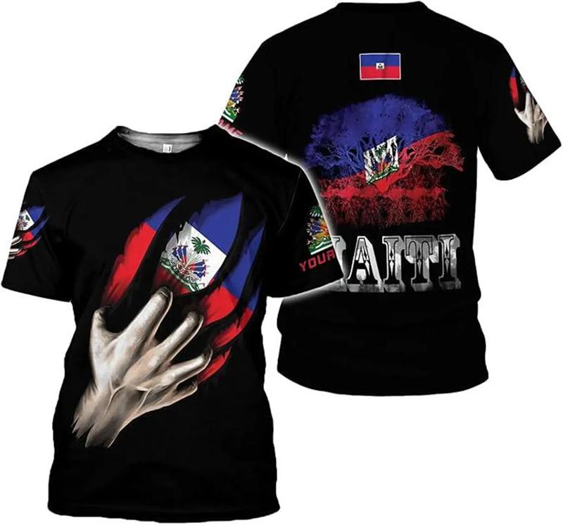 3D Printed Haitian Flag Pattern T-shirt For Men Haiti National Emblem Short Sleeves T Shirts New In Men's Crew Neck Tee Shirt