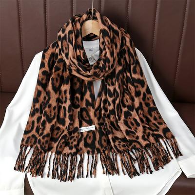 Kadın Lüks Kışlık Eşarp Yeni Kaşmir Eşarplar Kalın Sıcak Battaniye Şallar Şallar Moda Leopar Foulard Bufanda Echarpe