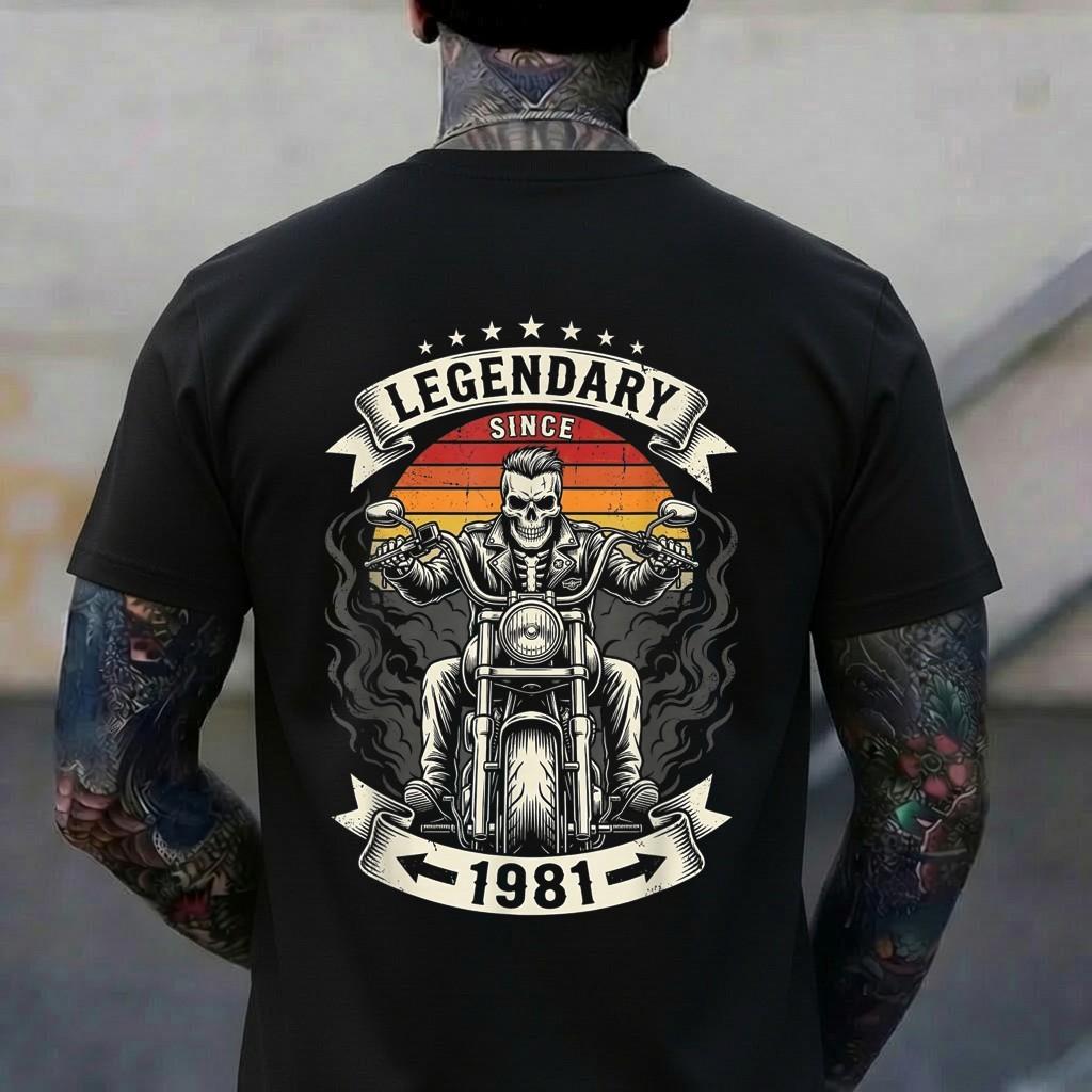 45th Birthday Legendary Since 1981 Skull Biker Motorcycle T-Shirt 4XL
