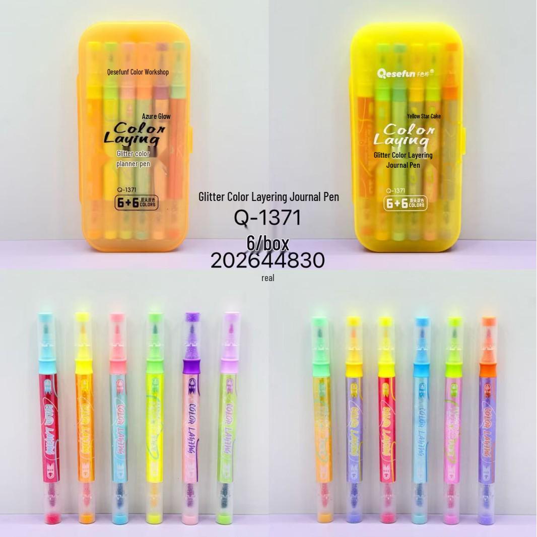 1371 Dual-Tip Fluorescent Journal Pen - Soft Head, Color Layering, Double Color Marker.