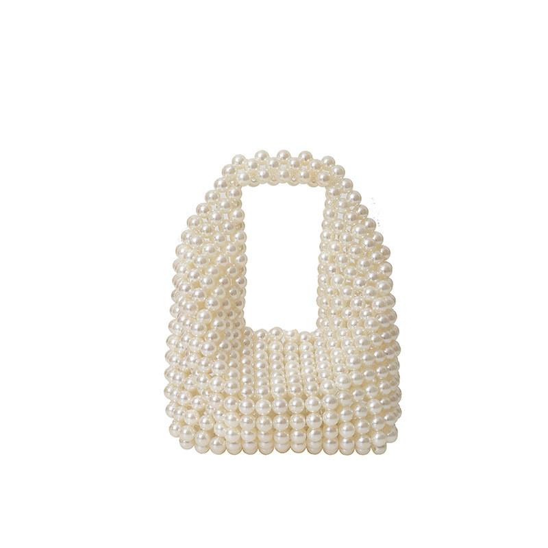 Pu Beading Woven Small Clutch Bag Pearl Embellishments Internal Parties Pocket