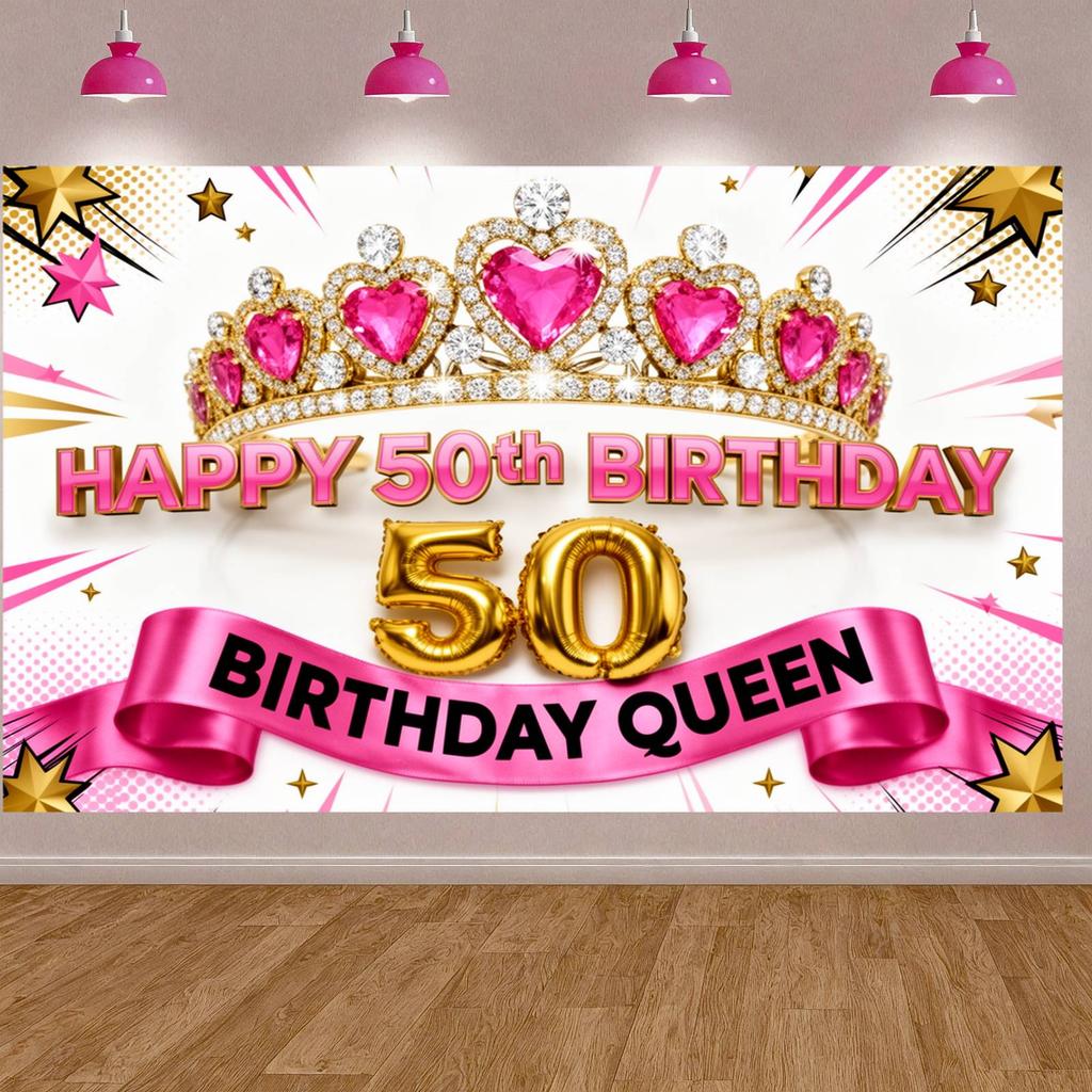 Birthday Backdrop Gold Number Balloons Birthday Celebration Display 50th Celebration Banner Pink 50th Birthday Display
