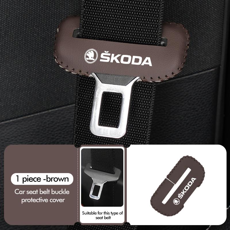BHBD3 Car Seat Belt Buckle Cover Leather Protector Anti-collision Case For Skoda VRS Octavia 1 2 3 Rapid Kodiaq Karoq Fabia Kamiq