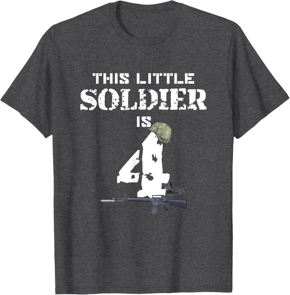 This Little Soldier Is 4th Birthday Military Camo Graphic Tee Kids Casual Cotton TShirt