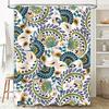 Vibrant Floral Shower Curtain Waterproof Fabric for Bathroom Decor in Navy Blue and Teal Green Size69x70 inches / 180x245cm