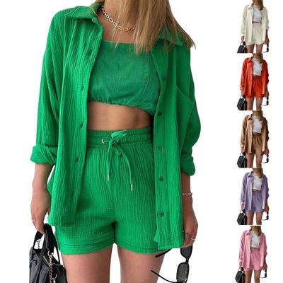 Zweiteiler Damen Sommer Musselin Bluse Shirt Und Shorts Kleidung Zweiteiler Set Strand Outfit Set Zweiteiler Set Damen