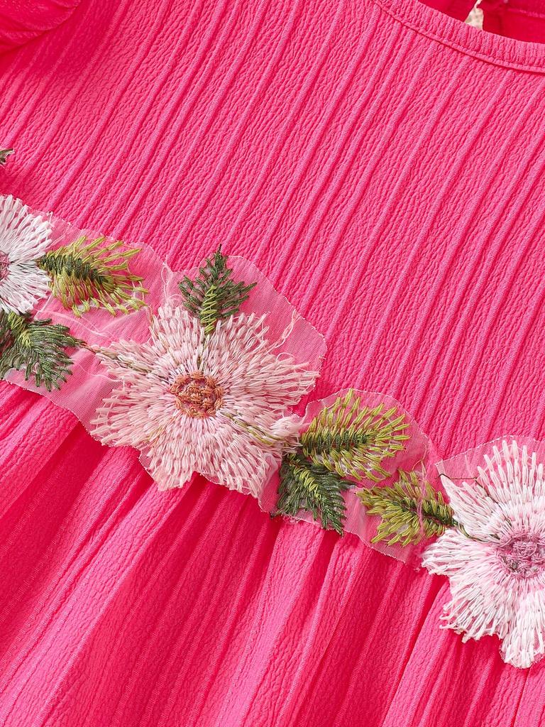 European-American Style Summer Girl's Floral Embroidery Sleeveless Top & Shorts Set