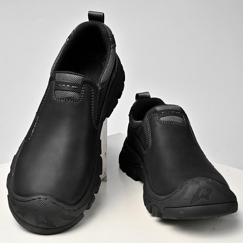 Men's Waterproof Slip On Faux Leather Hiking Shoes for Male Outdoor Non-Slip Walking Sneakers Casual Loafers Work Shoes Comfortable Short Boots