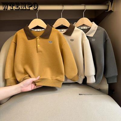 Boys' Polo Collar Hoodie Spring and Autumn Children's Clothing Children's Baby Tops Girls' Long Sleeved Base Shirts