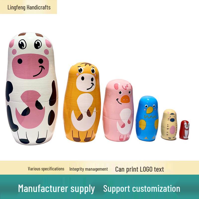 

Hand-Painted Six-Layer Cow Nesting Dolls - Handmade Russian Toy and Home Decor белый