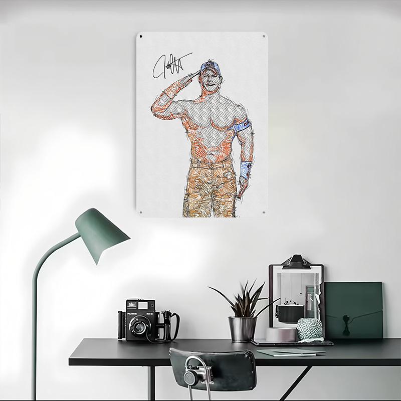 John Cena Sketch Art Printed Poster Customized Wall Art Retro Vintage Metal Tin Signs for Home Desk Decor Decoration Garage Room