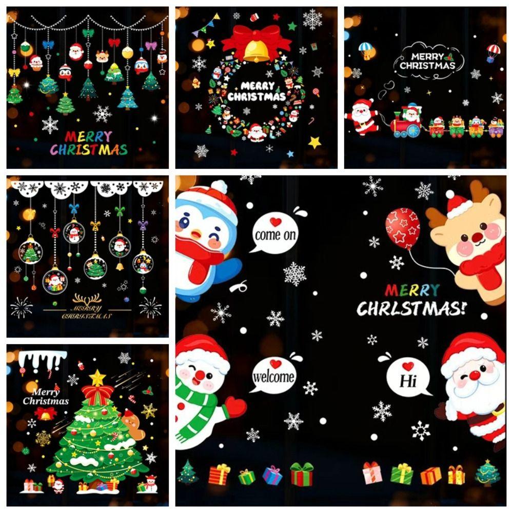 Santa Claus Christmas Tree Christmas Window Stickers PVC Electrostatic Glass Stickers Christmas Wall Sticker Reusable Stickers