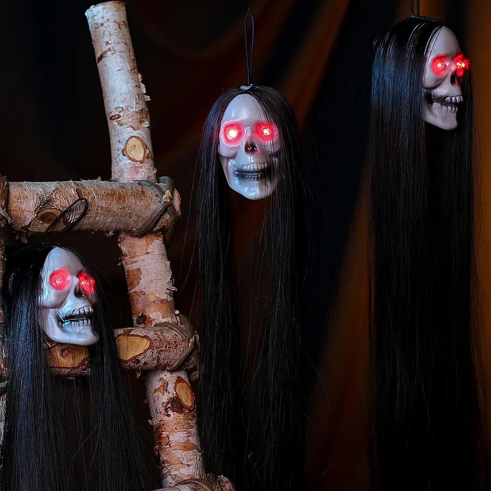 New Halloween Hanging Long Hair Ghost Skeleton LED Light-emitting Horror Skeleton Ghost Bar Haunted House Decoration Props
