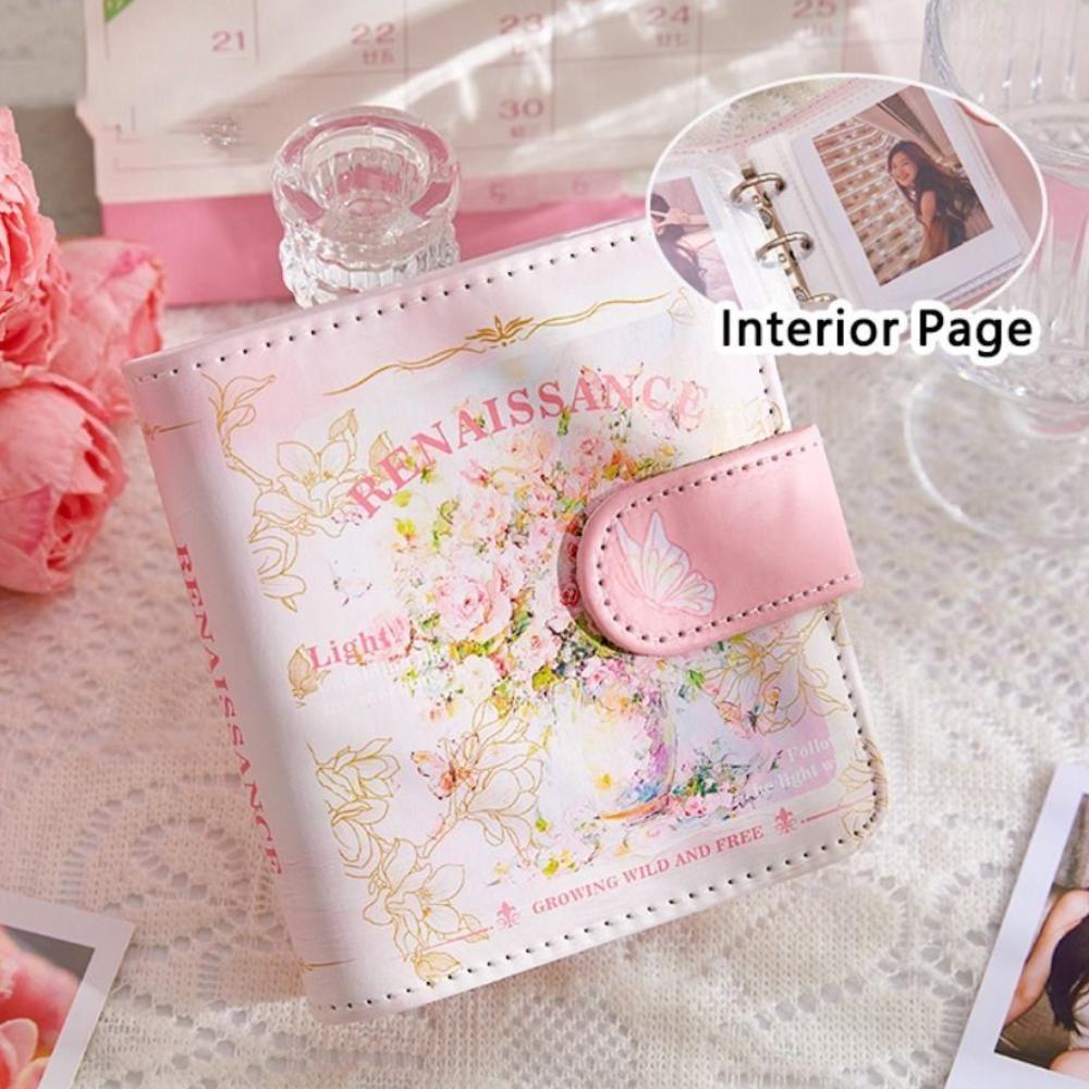

Oil Painting Style Mini 3-Ring Photo Album Holds Vintage Picture Album Photocard Binder School зелений