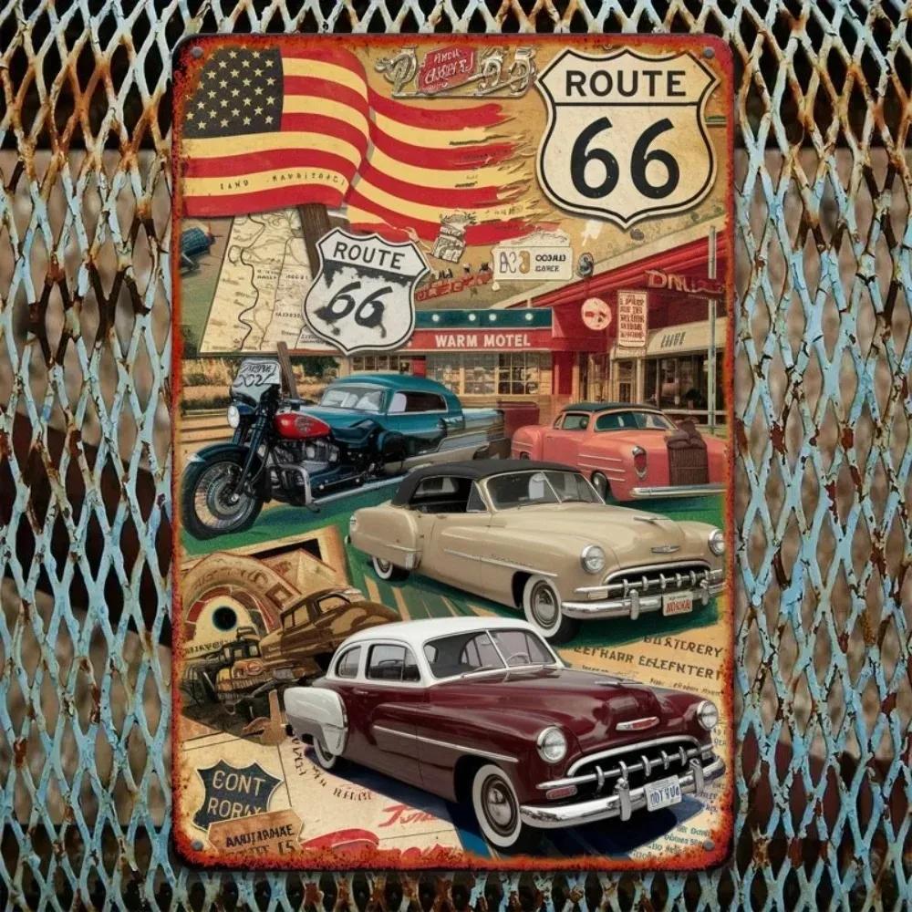 GarageRoadPro Garage & Man Cave Essential | Vintage Route 66 Metal Sign, Retro Road Trip Art, Multipurpose Iron Plaque Decor