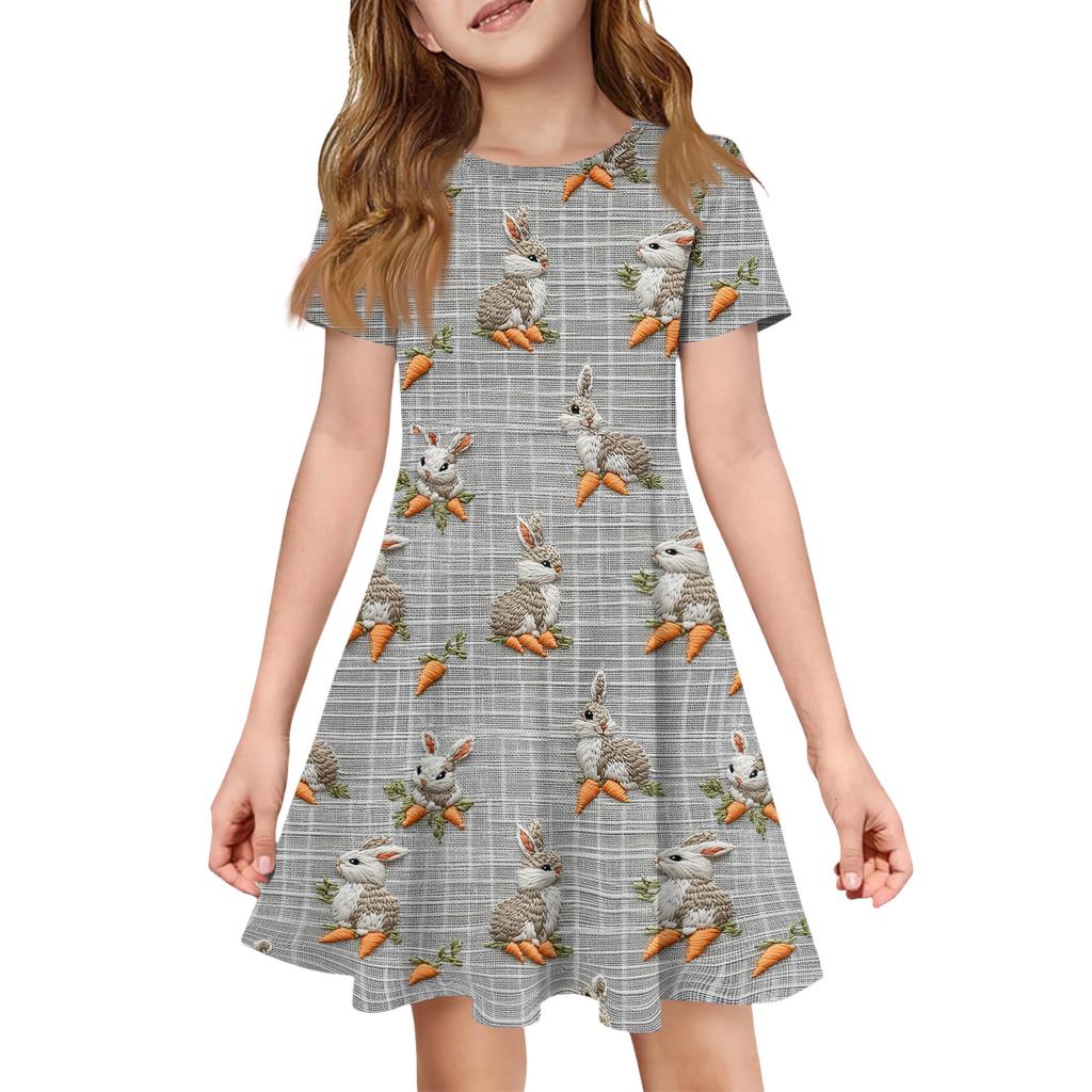 Girl Summer Dress Color & Print Short Sleeve Dress With Pocket Casual Dress Shorts Sleeve Party Dress Easter Day
