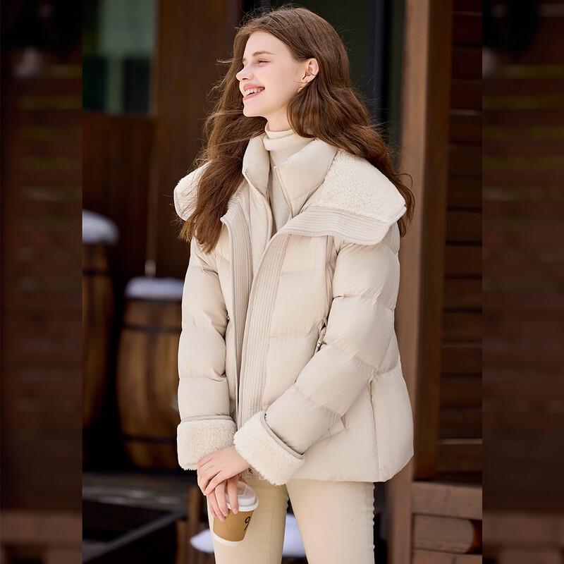 White Deer Language Women's Elegant Plush Shawl Down Jacket