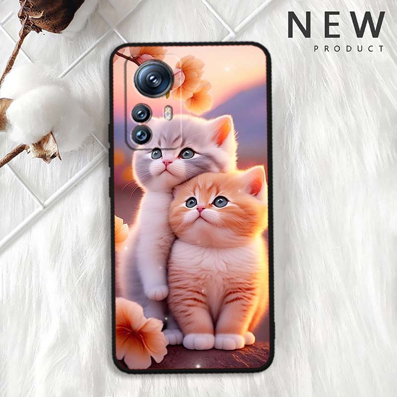 Cute cartoon cat illustration For Xiaomi Mi 15 14 13 13T 12 12T 12S 11 11i 11T Pro Ultra Lite 5G Black Soft Phone Case