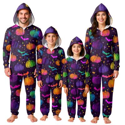Halloween Print Family Matching Hooded Long Sleeved Zippered Jumpsuit Set