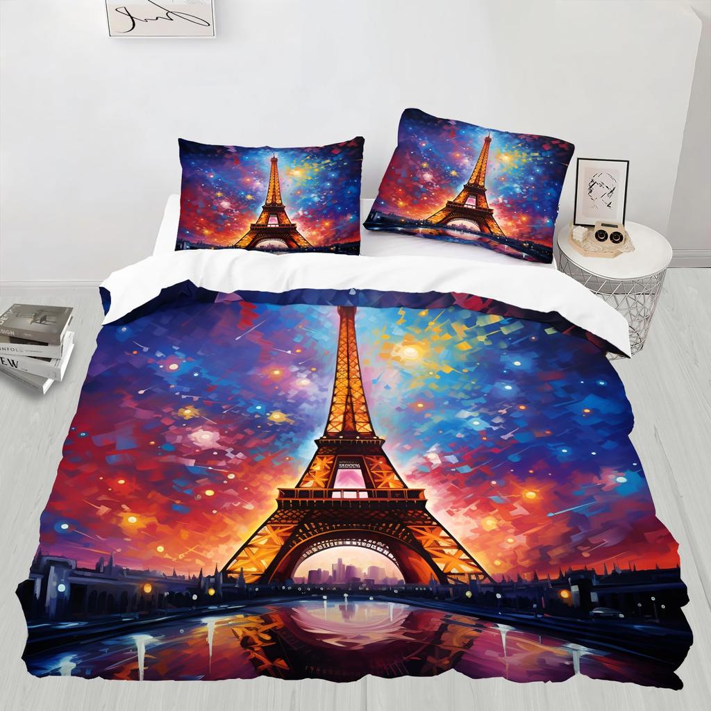 Eiffel Tower Duvet Cover for Teens Adults Queen Lightweight Down Quilt Covers Bedroom Decor 2 Pillowcases 1 Duvet Cover No Quilt